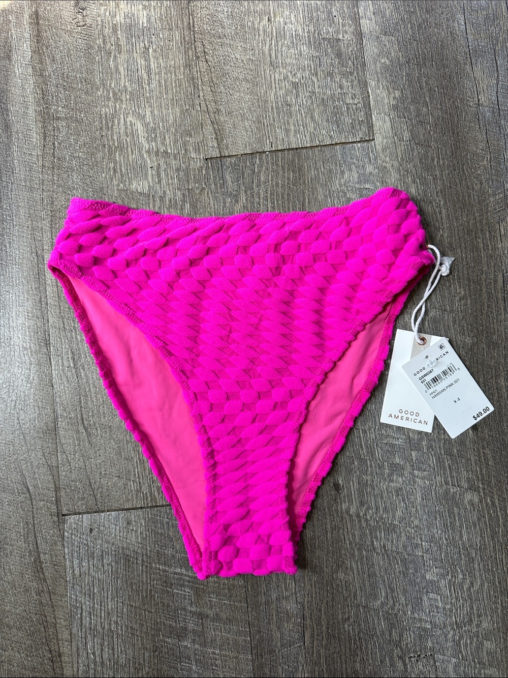 Good American Textured High-Waist Bikini Bottom - Fuchsia Pink